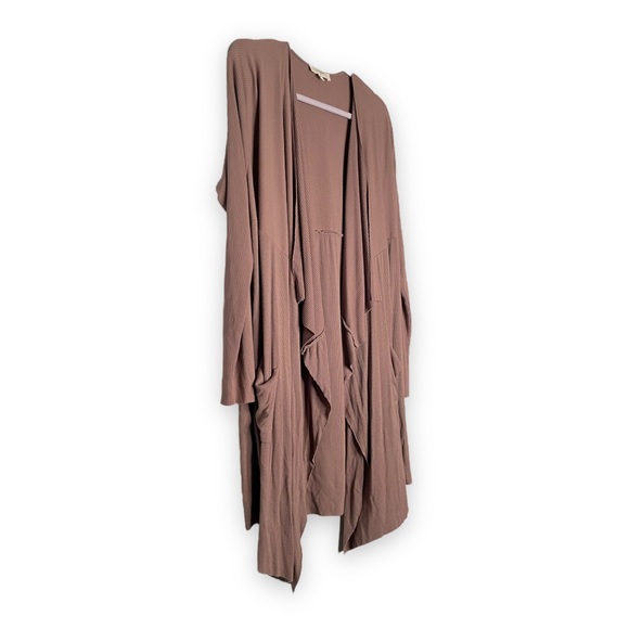 Umgee Long Cardigan Duster Waterfall Raw Hem Ribbed Mocha Tan XL - Picture 3 of 9